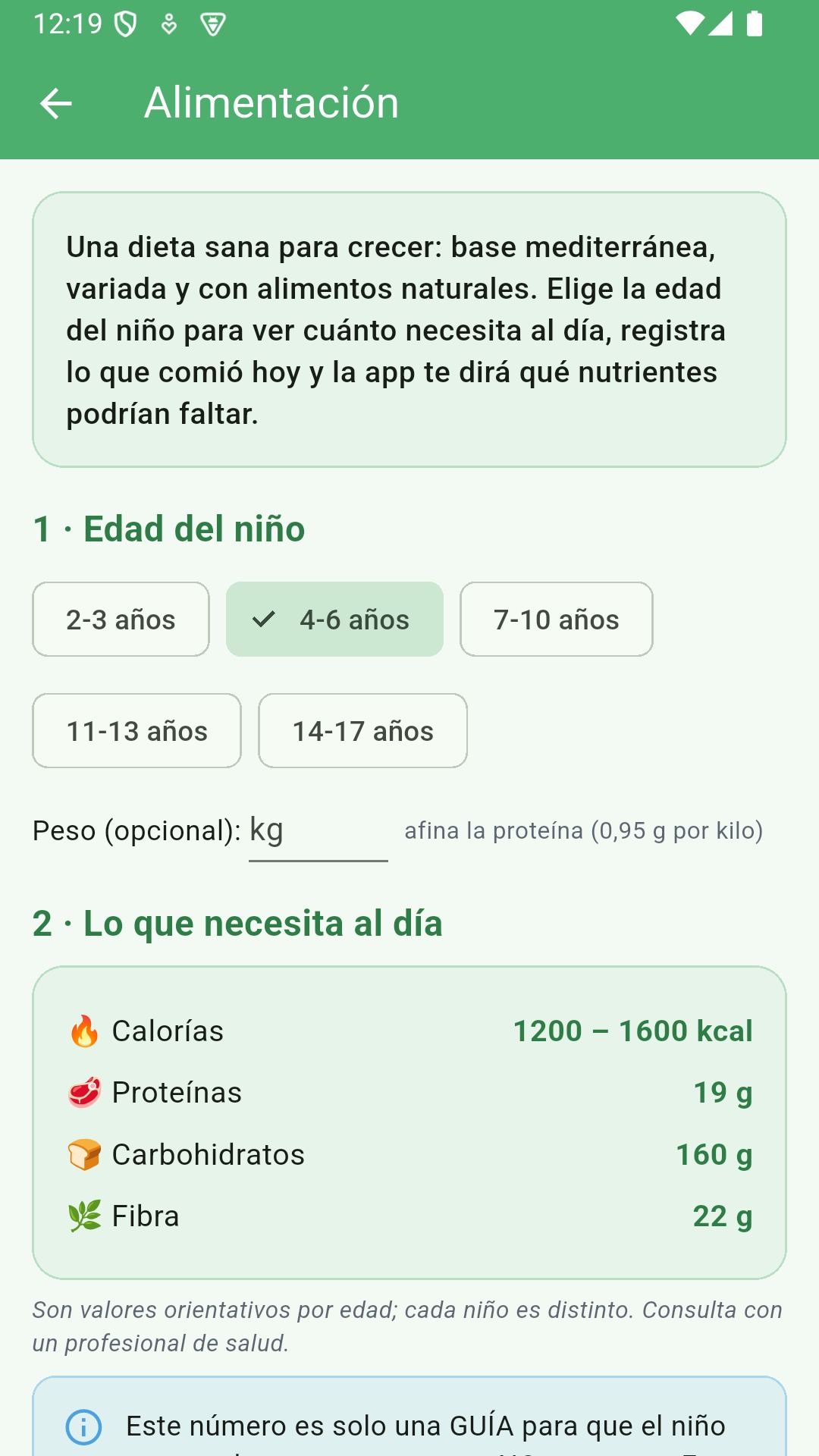 Sección de alimentación de Semillitas